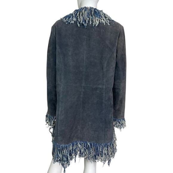 Vtg Wilson's Leather Maxima Women's XL Blue Black Denim Y2K Fringe Jacket GUC - Picture 3 of 4